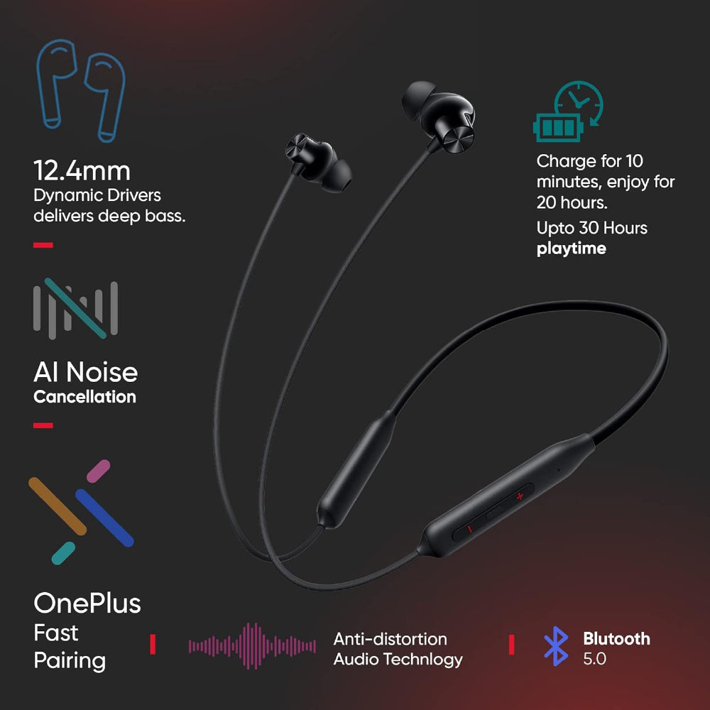OnePlus Bullets Z2 Bluetooth Wireless in Ear Earphones with Mic, Bombastic Bass - 12.4 Mm Drivers, 10 Mins Charge - 20 Hrs Music, 30 Hrs Battery Life (Magico Black) - CarrotKart | India's first Open Box ecommerce platform