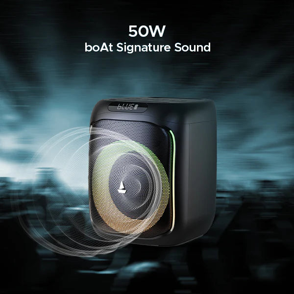 boAt PartyPal 185 with Signature Sound & Up to 6 hrs Playtime 50 W Bluetooth Party Speaker (Midnight Black, Mono Channel) - CarrotKart | India's first Open Box ecommerce platform