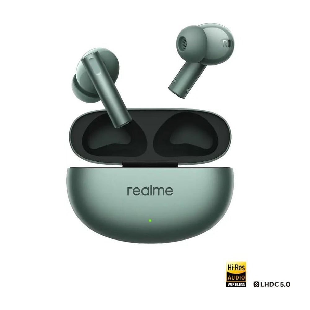 Real Me Air 6 Buds | 50dB Active Noise Cancellation, Hi-Res LHDC Audio, 12.4mm Dynamic Bass Driver, 6 Mic Clear Voice Calls, 51,IP55 Waterproof,TWS for Apple & Android (Air 6, Forest Green) - CarrotKart | India's first Open Box ecommerce platform