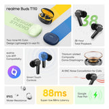 realme Buds T110 Bluetooth Truly Wireless in Ear Earbuds with mic, AI ENC for Calls, Google Fast Pair, 38 Hours Total Playback with Fast Charging and Low Latency Gaming Mode (Punk Black) - CarrotKart | India's first Open Box ecommerce platform