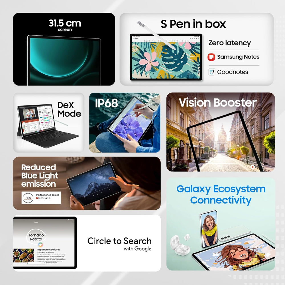Samsung Galaxy Tab S9 FE+ 31.50 cm (12.4 inch) Display, RAM 8 GB, ROM 128 GB Expandable, S Pen in-Box, Wi-Fi, IP68 Tablet, Gray - CarrotKart | India's first Open Box ecommerce platform
