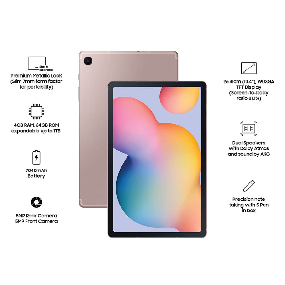 Samsung Galaxy Tab S6 Lite 26.31 cm (10.4 inch), S-Pen in Box, Slim and Light, Dolby Atmos Sound, 4 GB RAM, 64 GB ROM, Wi-Fi Tablet, Chiffon Pink - CarrotKart | India's first Open Box ecommerce platform