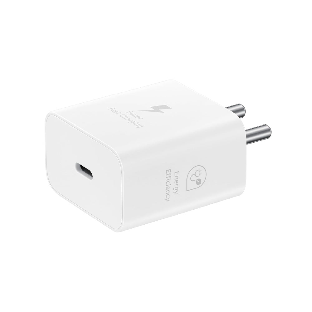 Samsung Original 25W USB Type-C Travel Adaptor Without Cable for Google Pixel, Xiaomi, Motorola, iPhone, Samsung Galaxy Tab S/A Series, Galaxy S10/M54/M55/A80/A90/S25/S24, White - CarrotKart | India's first Open Box ecommerce platform