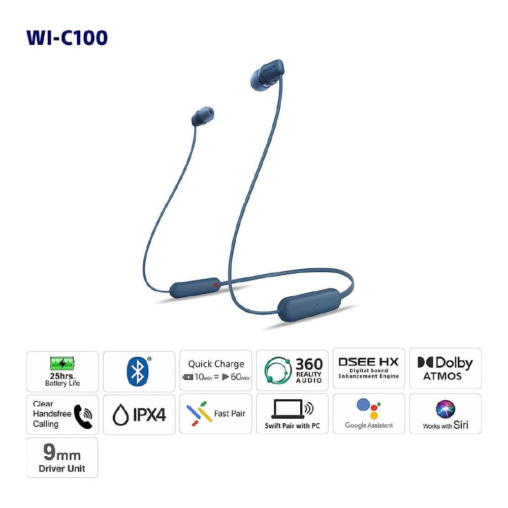 Sony WI-C100 Wireless Headphones with Customizable Equalizer for Deep Bass & 25 Hrs Battery, DSEE-Upscale, Splash Proof, 360RA, Fast Pair, in Ear Bluetooth Headset with Mic for Phone Calls (Black) - CarrotKart | India's first Open Box ecommerce platform