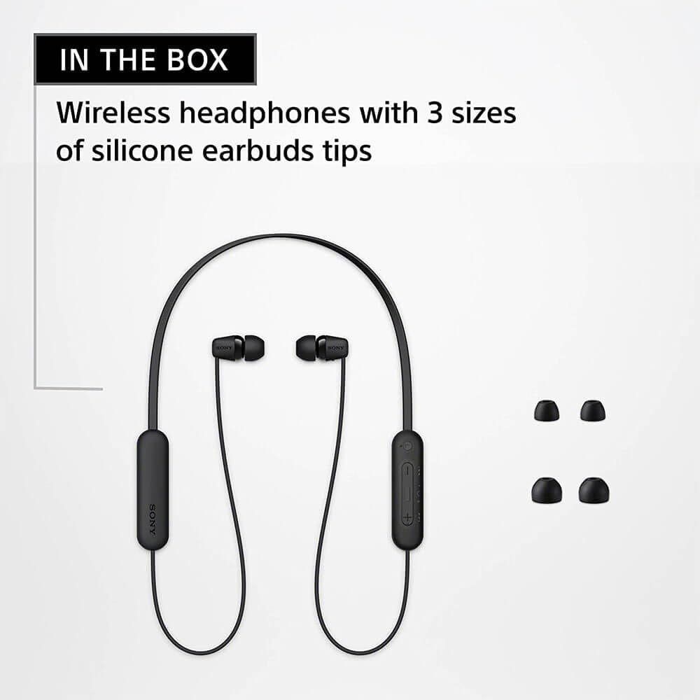 Sony WI-C100 Wireless Headphones with Customizable Equalizer for Deep Bass & 25 Hrs Battery, DSEE-Upscale, Splash Proof, 360RA, Fast Pair, in Ear Bluetooth Headset with Mic for Phone Calls (Black) - CarrotKart | India's first Open Box ecommerce platform