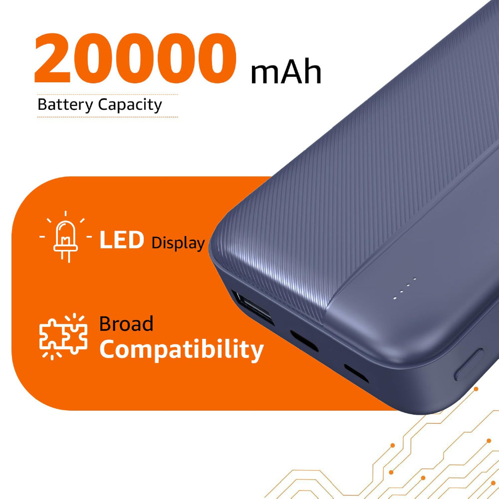 Amazon Basics 20000 mAh Power Bank | 22.5W Fast Charging | Dual Output & Input | Charge 3 Devices Simultaneously | for Smartphones, TWS Earbuds, Speakers, Tablets (Dark Blue) - CarrotKart | India's first Open Box ecommerce platform