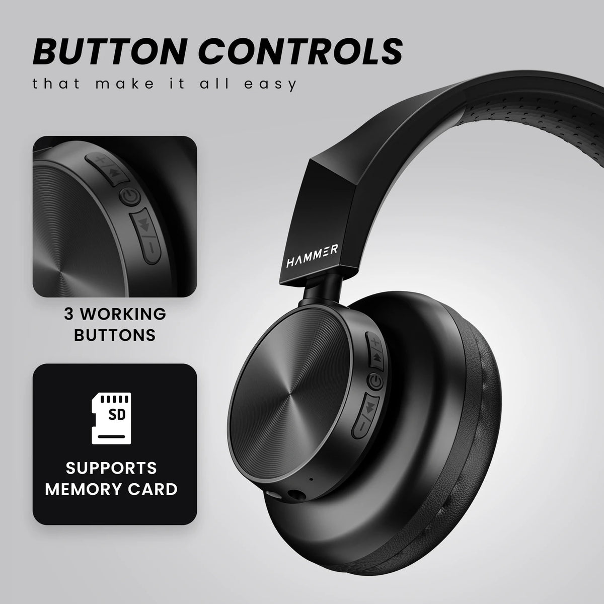 Hammer Bash Lite Wired and Wireless Headphones with Mic, Deep Bass, 40mm Drivers, Bv5.3 Bluetooth Headset (Black, On the Ear) - CarrotKart | India's first Open Box ecommerce platform