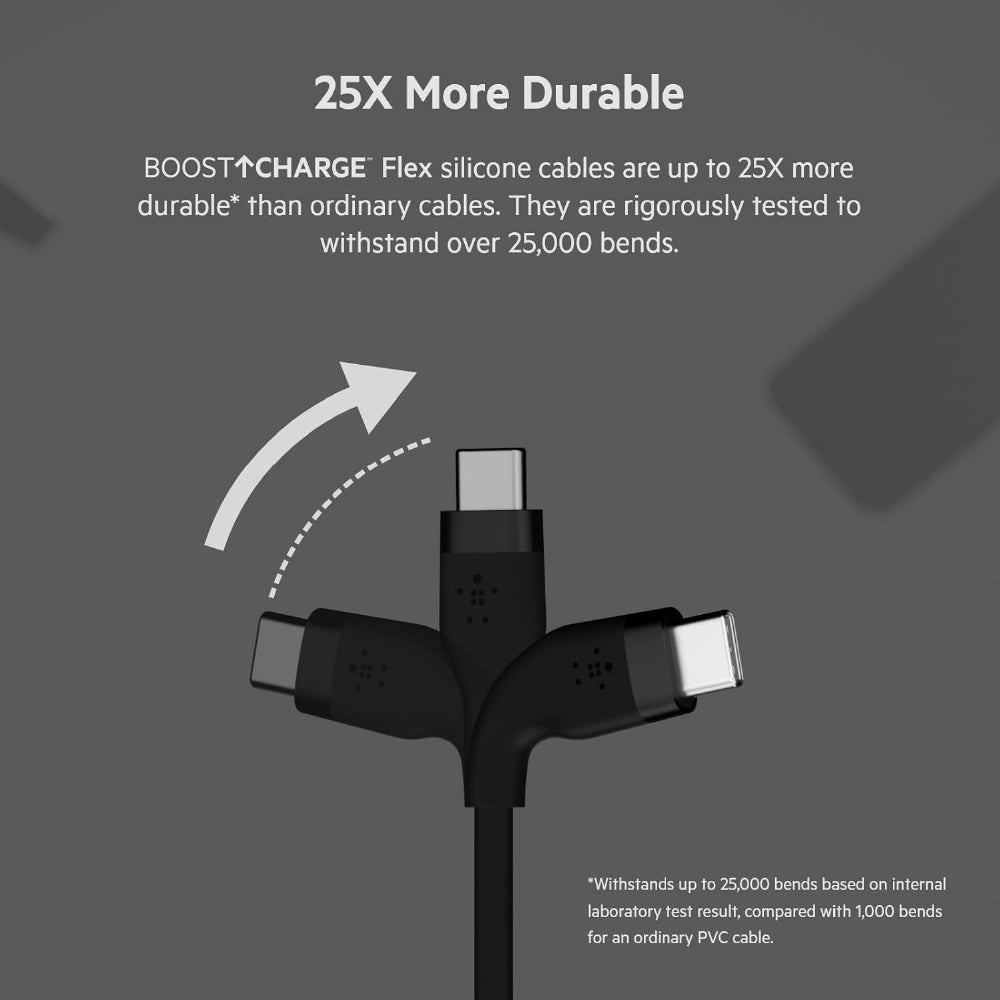 Belkin Boostcharge Flex Silicone USB-C To USB-C Cable (1M/3.3FT), Mfi-Certified Charging USB Cable For iPhone 16 Series, Samsung Galaxy Series, Google Pixel, & More With Cable Clip - Black - CarrotKart | India's first Open Box ecommerce platform