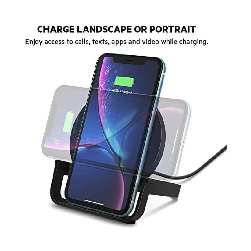 Belkin Quick Charge 10W Wireless Charger - Qi-Certified Charger Stand for iPhone, Samsung Galaxy - Charge While Listening to Music, Streaming Videos, & Video Calling - Includes AC Adapter - Black - CarrotKart | India's first Open Box ecommerce platform