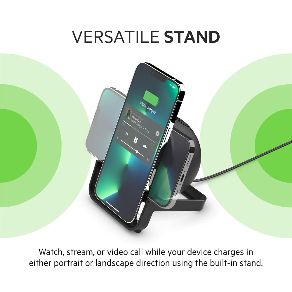 Belkin Boost Charge 10W Wireless Charging Stand + Bluetooth Speaker Optimized for iPhone, Samsung, LG, Sony, and Google Smartphones (Black) - CarrotKart | India's first Open Box ecommerce platform