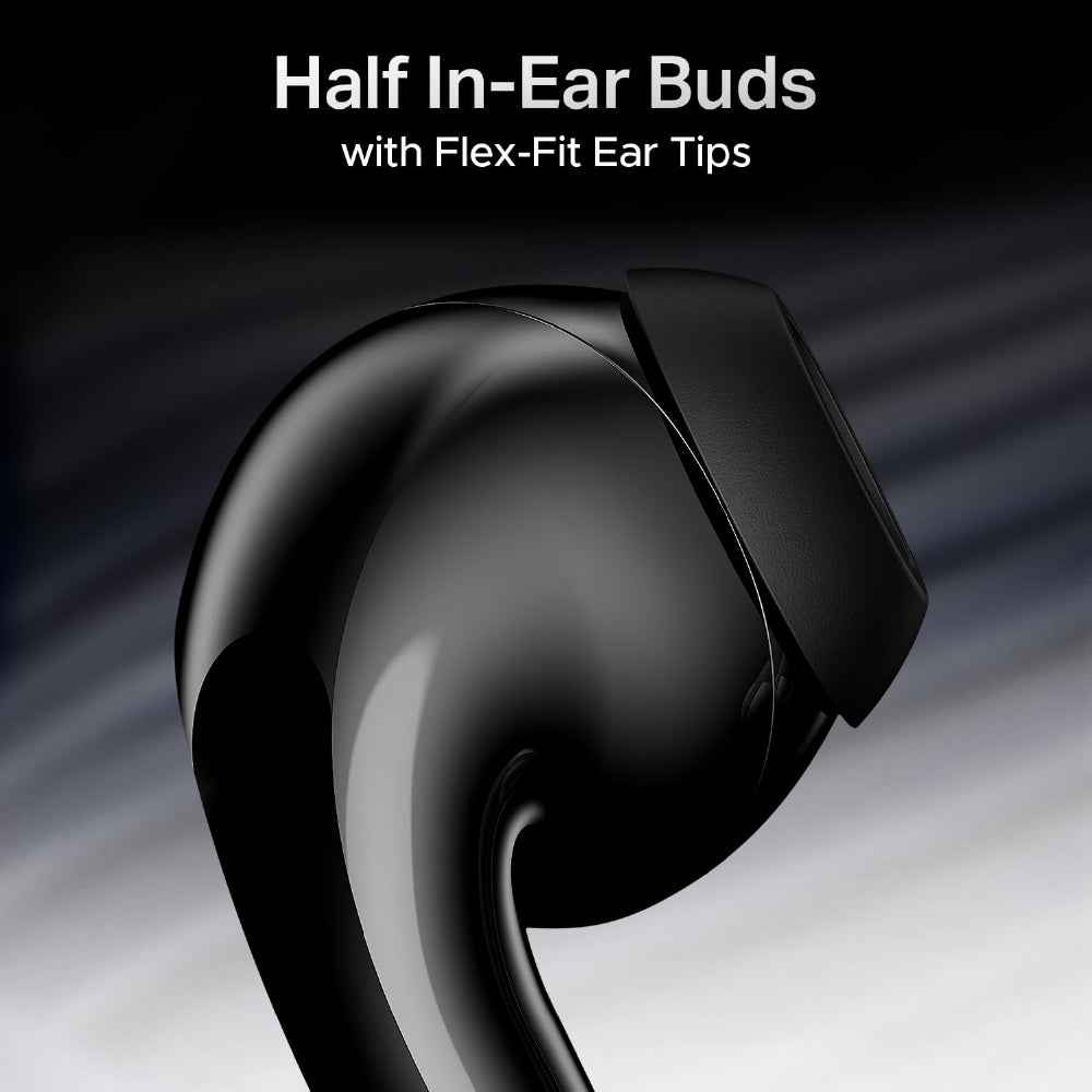 boAt Airdopes 101v2, 35H Battery, ENx Tech, 13mm Drivers, ASAP Charge, Flex-Fit Ear Tips,Stream Ad Free Music via App Support, Bluetooth Earbuds, TWS Ear Buds Wireless Earphones with mic (Pitch Black)