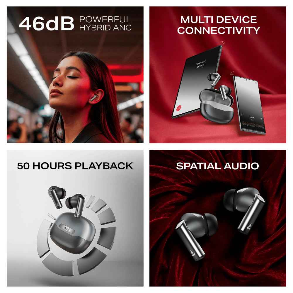 boAt Airdopes Prime 701 ANC (2025 Launch),46dB Hybrid ANC, 50Hr Battery, Real Spatial Audio,Multidevice Connect,App Support, Bluetooth Earbuds, TWS Ear Buds Wireless Earphones with mic (Obsidian Grey)