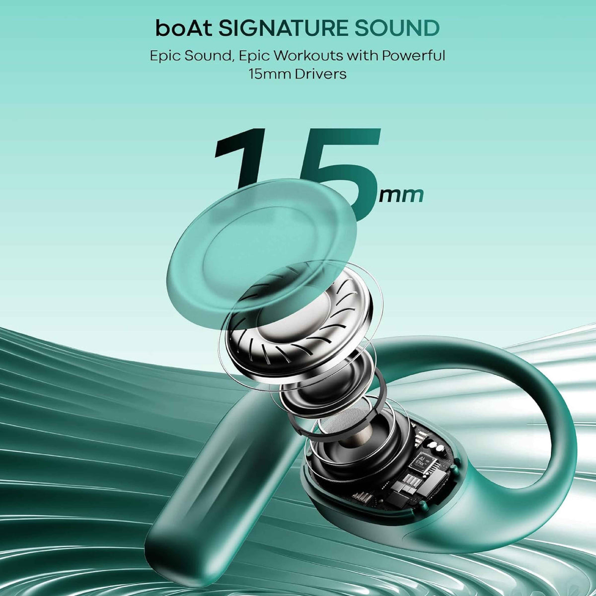 boAt Airdopes Progear Bluetooth Open-Ear Ear Buds for Outdoor Sports W/Air Conduction Tech,in Ear,4 Mics W/Ai-Enx,100Hrs Playback,15Mm Drivers,Secure Fit,Beast Mode W/ 40Ms Latency,ASAP Charge Green