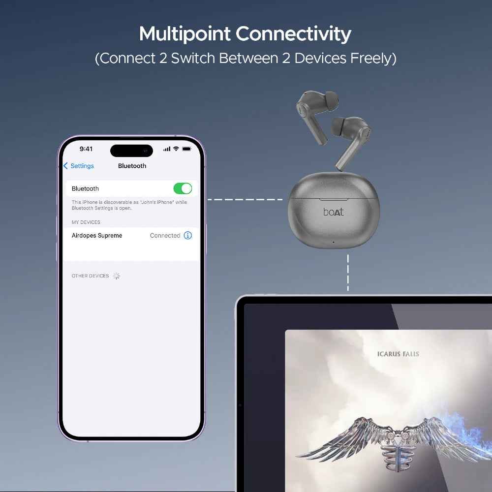 boAt Airdopes Supreme Wireless Earbuds with 50 Hours Playback, AI ENx™ with Wind Noise Reduction, Cinematic Spatial Audio
