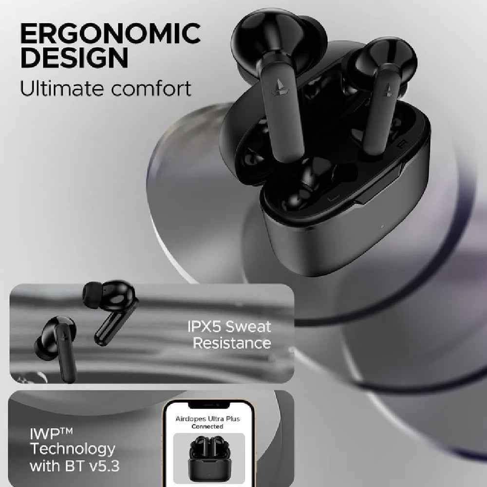 boAt Airdopes Ultra Plus, 50 H Battery, 4Mics ENx, ASAP Charge, Low Latency, Stream Ad Free Music via App Support, Bluetooth Earbuds, TWS Ear Buds Wireless Earphones with mic (Olive Slate)