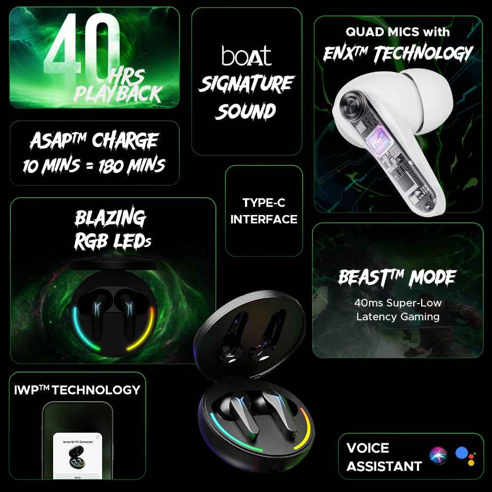 boAt Immortal 141 Bluetooth Gaming Wireless Earbuds with BEAST™️Mode, ASAP™️ Charge, Bluetooth v5.3