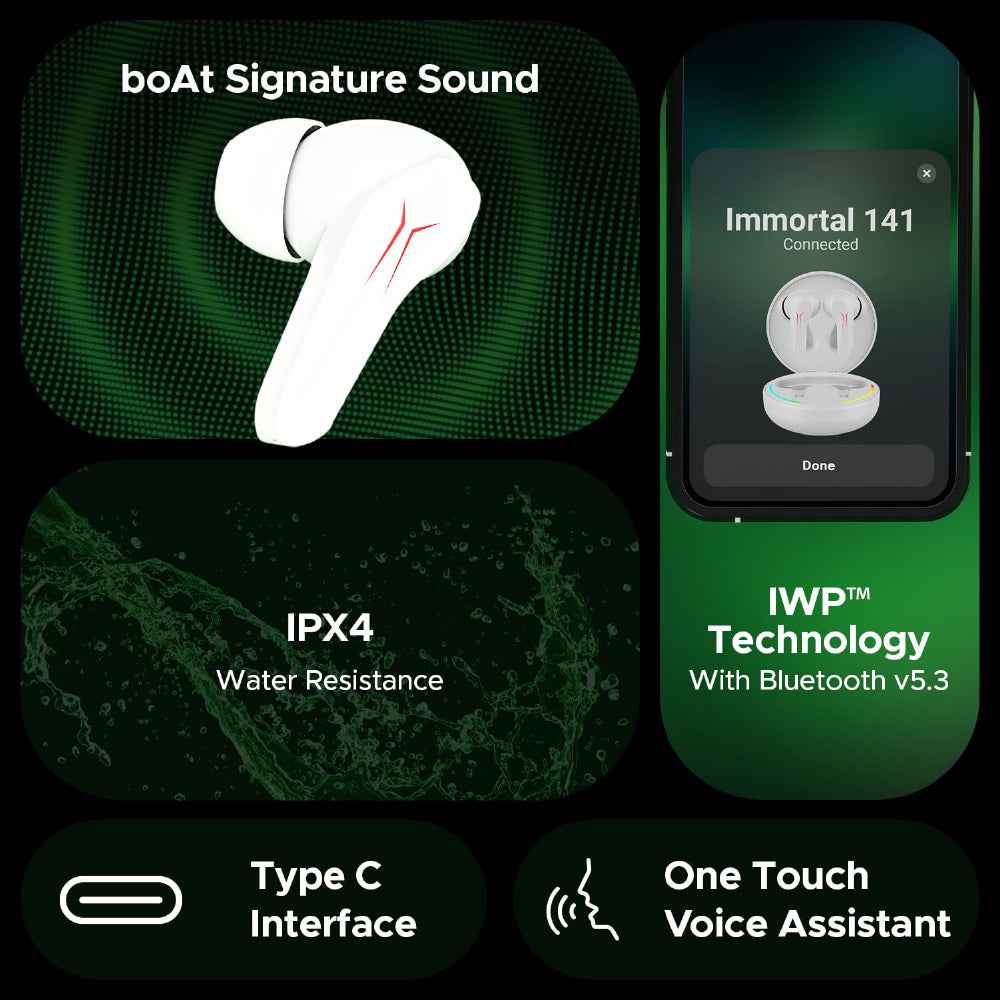 boAt Immortal 141 Bluetooth Gaming Wireless Earbuds with BEAST™️Mode, ASAP™️ Charge, Bluetooth v5.3