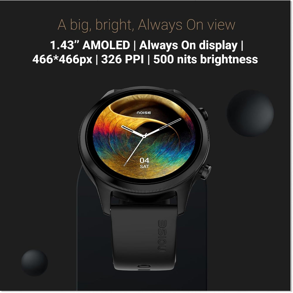 Noise Evolve 3 1.43" AMOLED Always on Display, BT Calling, Round Dial, Metallic Design Smart Watch for Man & Woman, Smart Gesture Control, Bluetooth, 100 Sports Modes (Carbon Black) - CarrotKart | India's first Open Box ecommerce platform