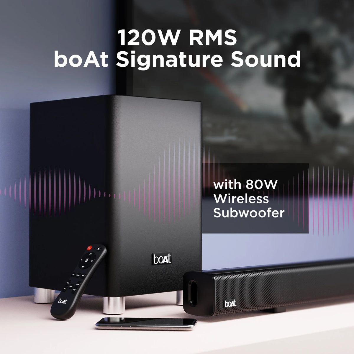 boAt Aavante Bar 1750 120W Soundbar 2.1 Channel Wireless Sub - CarrotKart | India's first Open Box ecommerce platform