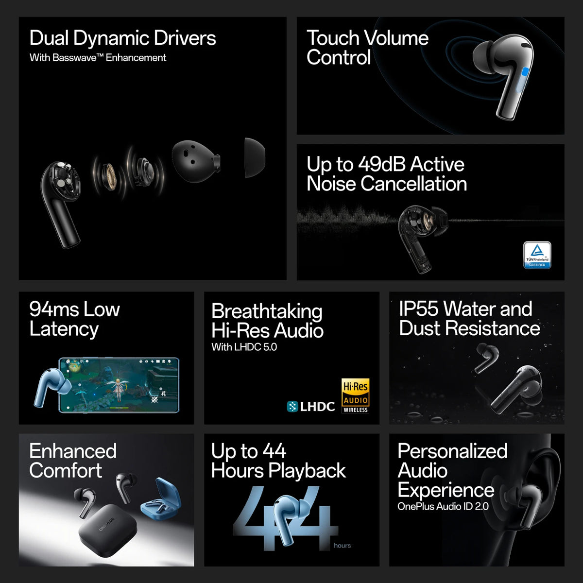 OnePlus Buds 3 TWS, in Ear Earbuds with Sliding Volume Control and 49dB ANC Bluetooth Headset (Metallic Gray, True Wireless) - CarrotKart | India's first Open Box ecommerce platform