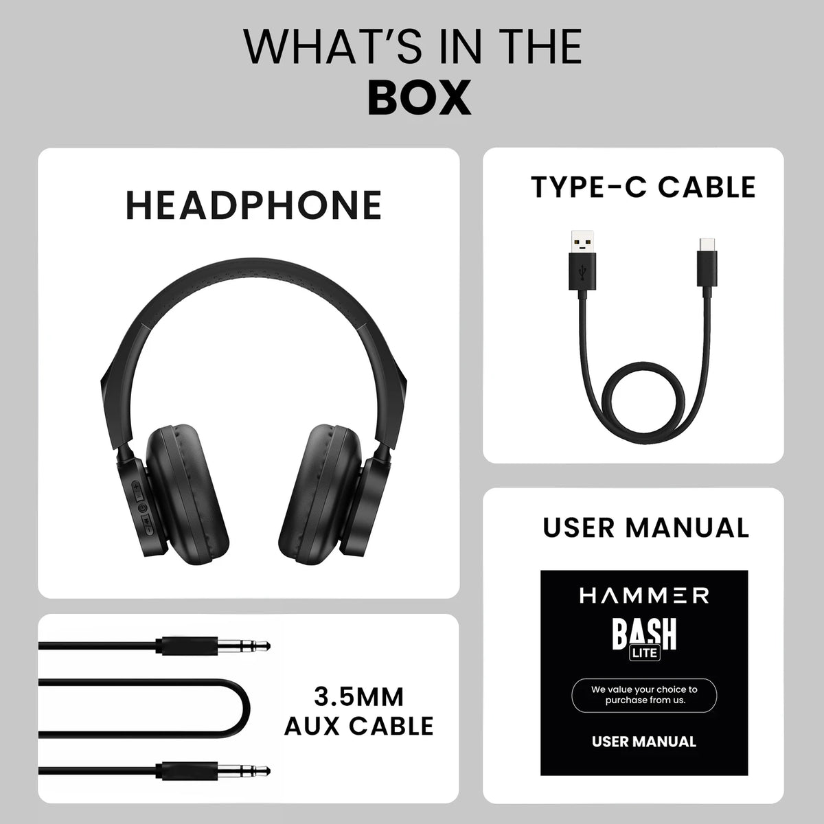 Hammer Bash Lite Wired and Wireless Headphones with Mic, Deep Bass, 40mm Drivers, Bv5.3 Bluetooth Headset (Black, On the Ear) - CarrotKart | India's first Open Box ecommerce platform
