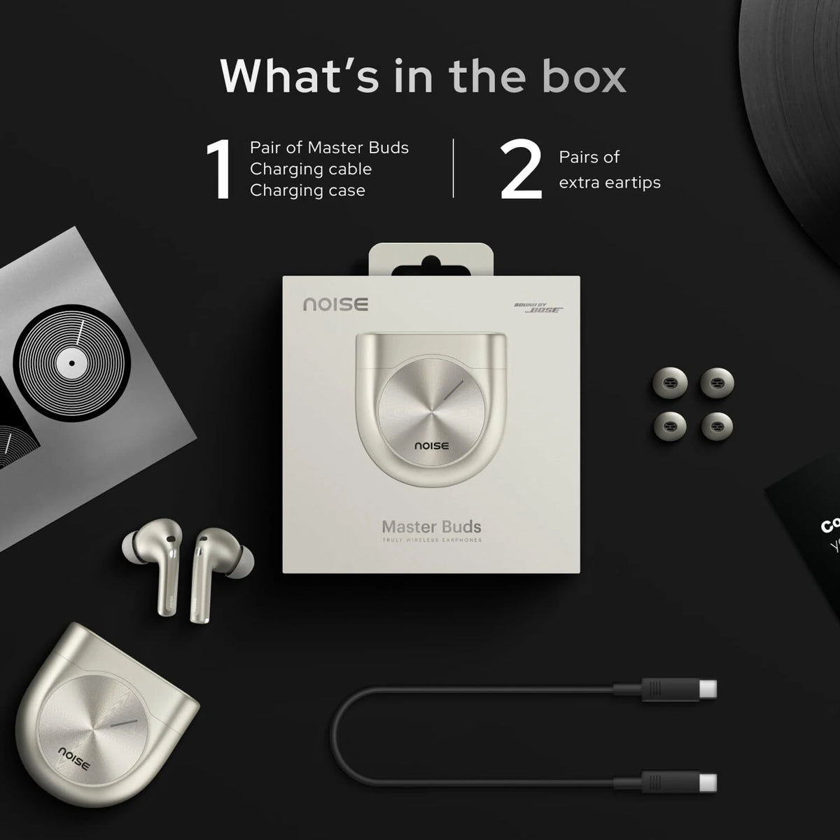 Noise Master Buds, Sound by BOSE, 49dB ANC, 6 Mic ENC, 44 Hr Battery, Spatial Audio Bluetooth Headset (Onyx, True Wireless) - CarrotKart | India's first Open Box ecommerce platform
