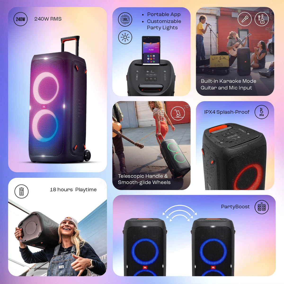 JBL Partybox 310 - 18Hrs Playtime, Pro Sound, Dynamic Light Show, Portable 240 W Bluetooth Speaker (Black, Stereo Channel) - CarrotKart | India's first Open Box ecommerce platform