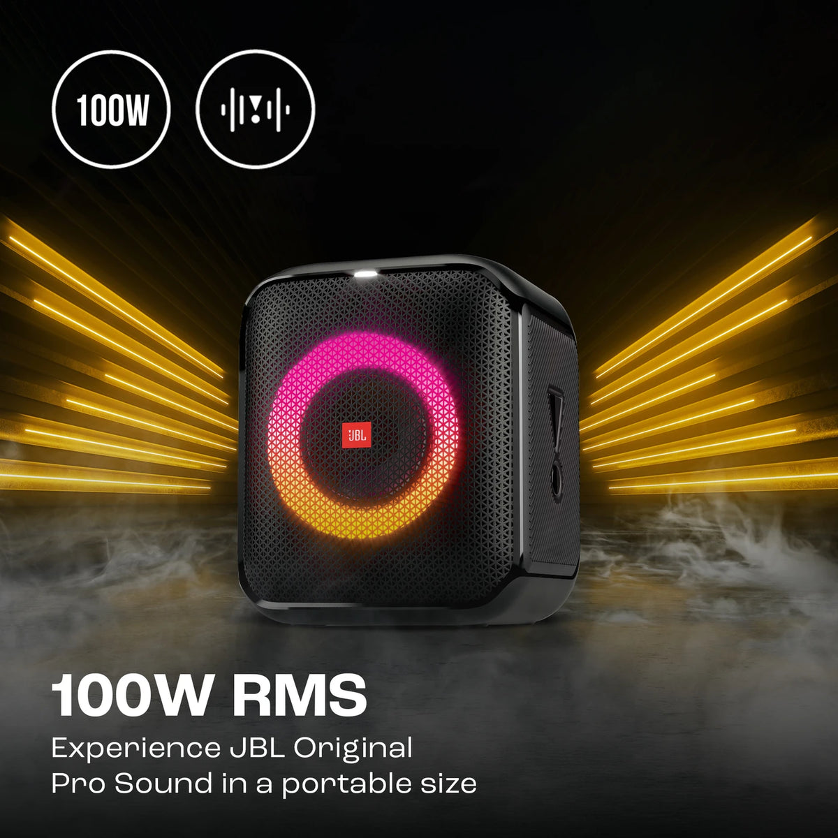 JBL Partybox Encore Essential, Dynamic Light Show ,6Hrs Playtime,Built-in Powerbank 100 W Bluetooth Home Audio Speaker (Black, Stereo Channel) - CarrotKart | India's first Open Box ecommerce platform