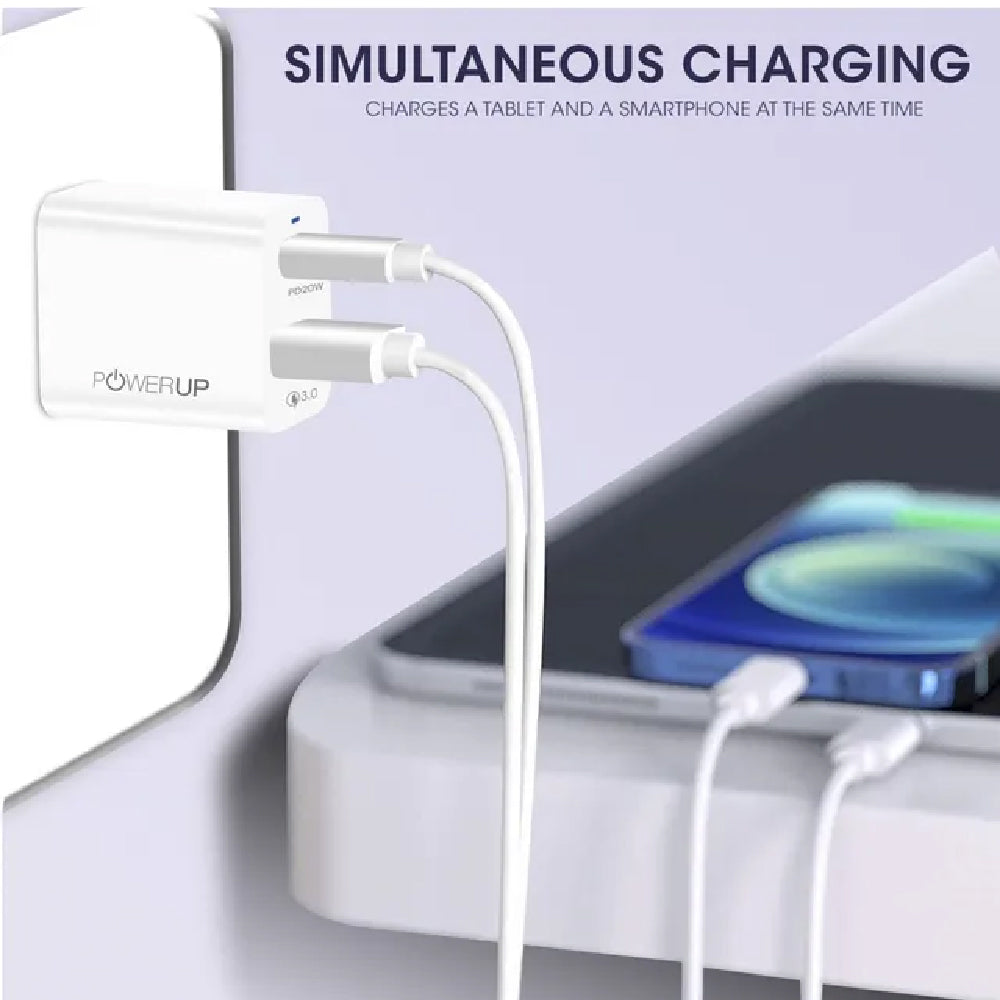 POWERUP 20W Type A & Type C 2-Port Fast Charger (Adapter Only, Multiple Safety Protection, White) - CarrotKart | India's first Open Box ecommerce platform