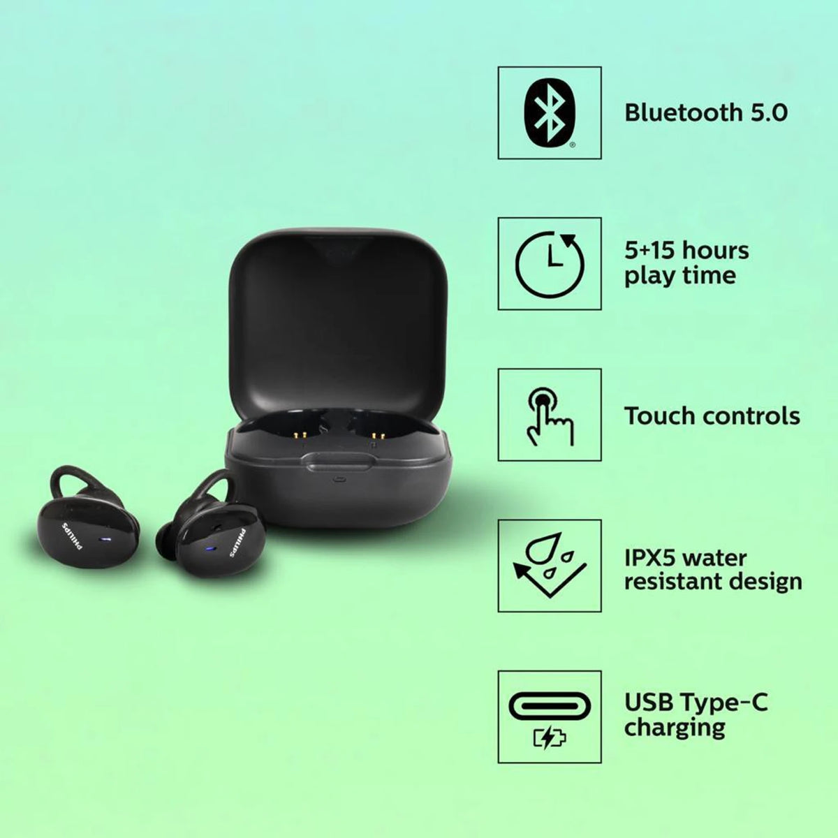 PHILIPS TAT4205 (TWS) True Wireless Earbuds with IPX5 water-proof, Touch control Bluetooth Headset (Black, True Wireless) - CarrotKart | India's first Open Box ecommerce platform