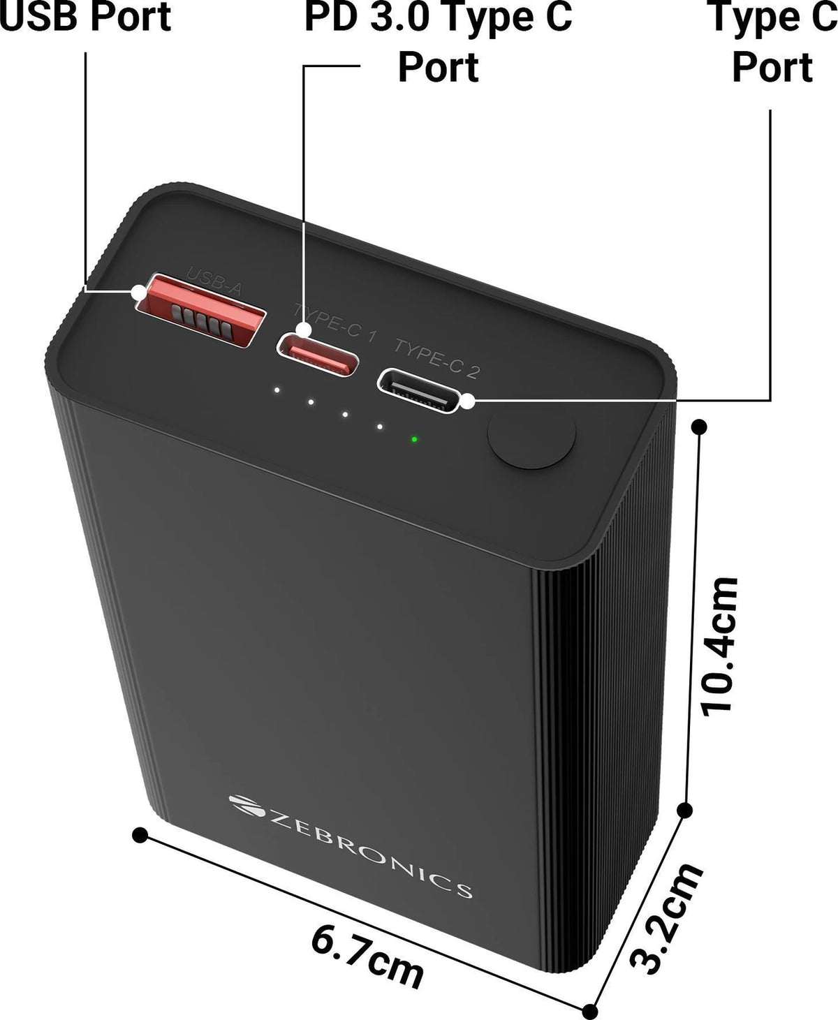 ZEBRONICS 20000 mAh Compact Power Bank, 22.5W Super Fast Charging, PD3.0 (PPS), Dual Type-C & USB-A, LED Indicator, Metal Body, for All Mobiles, Tablet & Other Devices EnergiTank 20MR1 (Midnight) - CarrotKart | India's first Open Box ecommerce platform